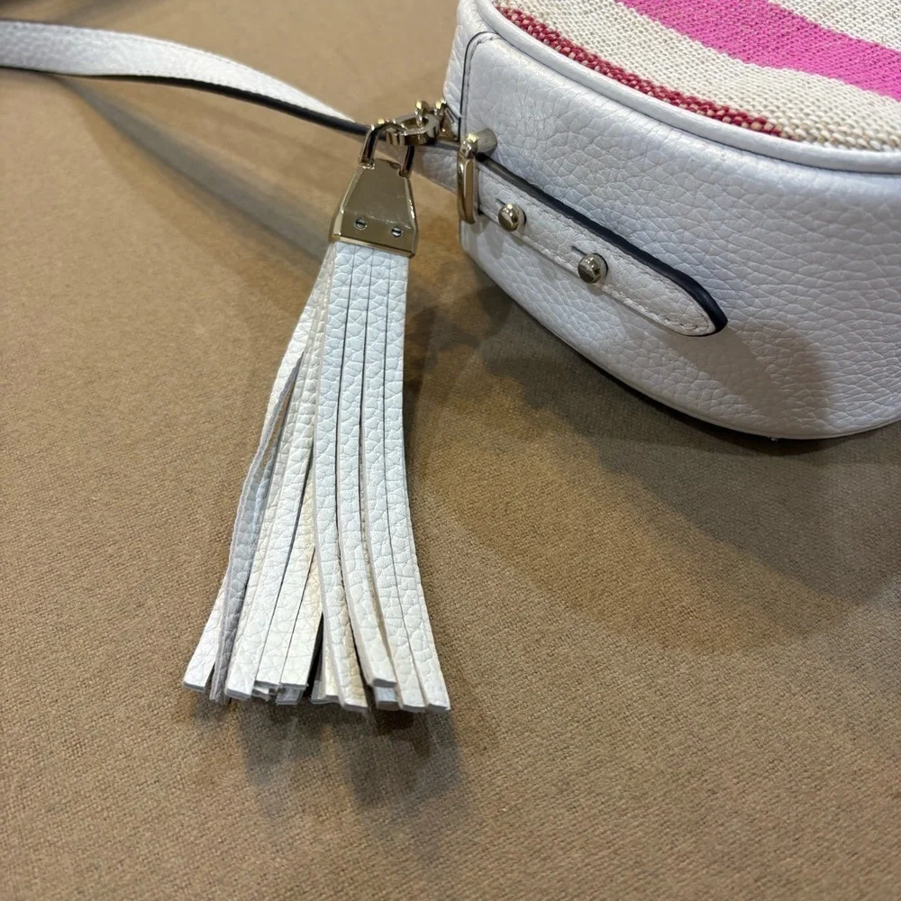 Kate Spade Kourtney Stripe Camera Bag Crossbody Canvas/Pebbled Leather Trim